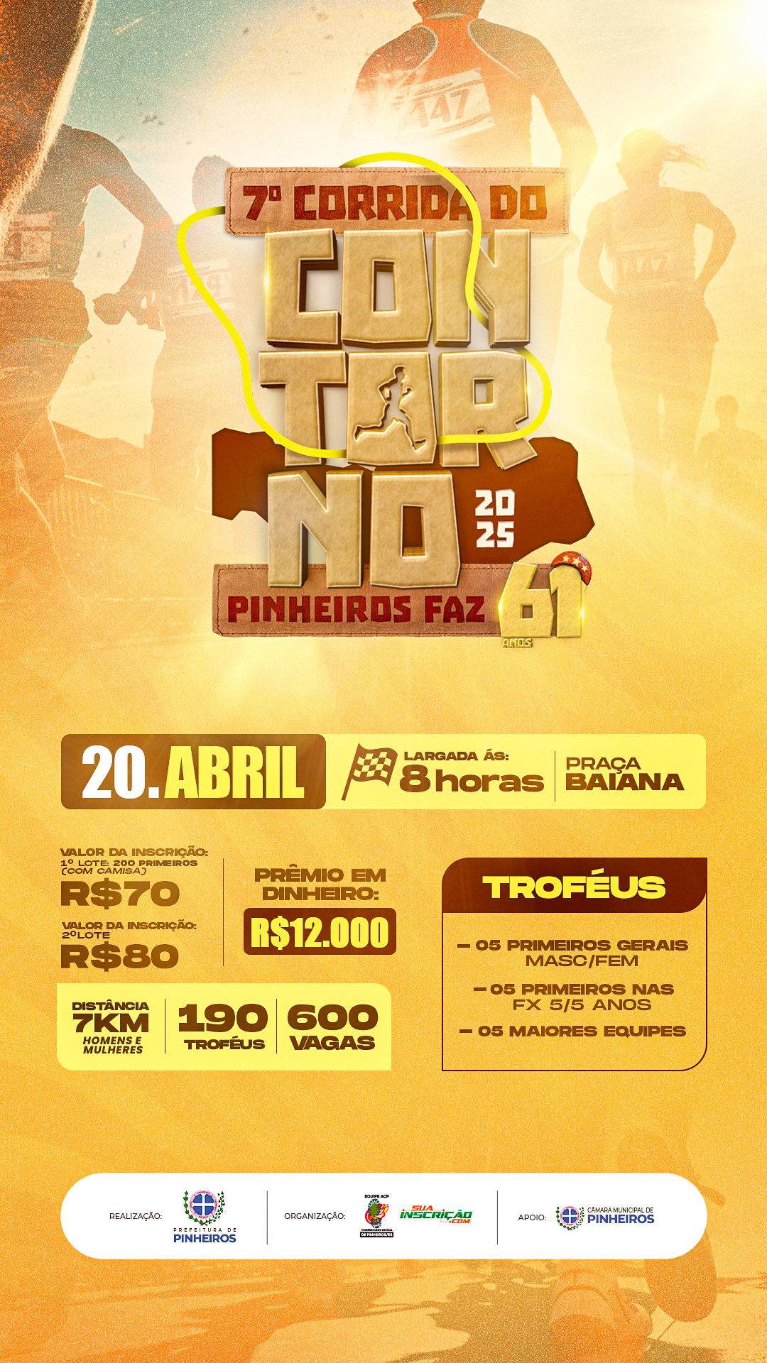 Pinheiros se prepara para a 7ª Corrida do Contorno: inscrições abertas e premiação de R$12 mil