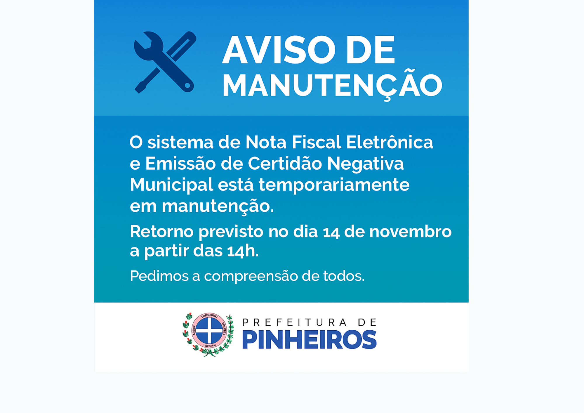 AVISO DE MANUTENÇÃO 