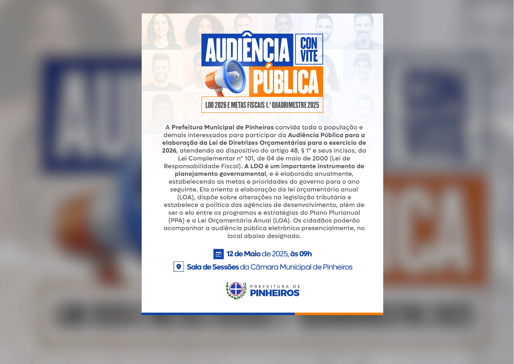 CONVITE - AUDIÊNCIA PÚBLICA  - LDO 2026 E METAS FISCAIS 1° QUADRIMESTRE 2025