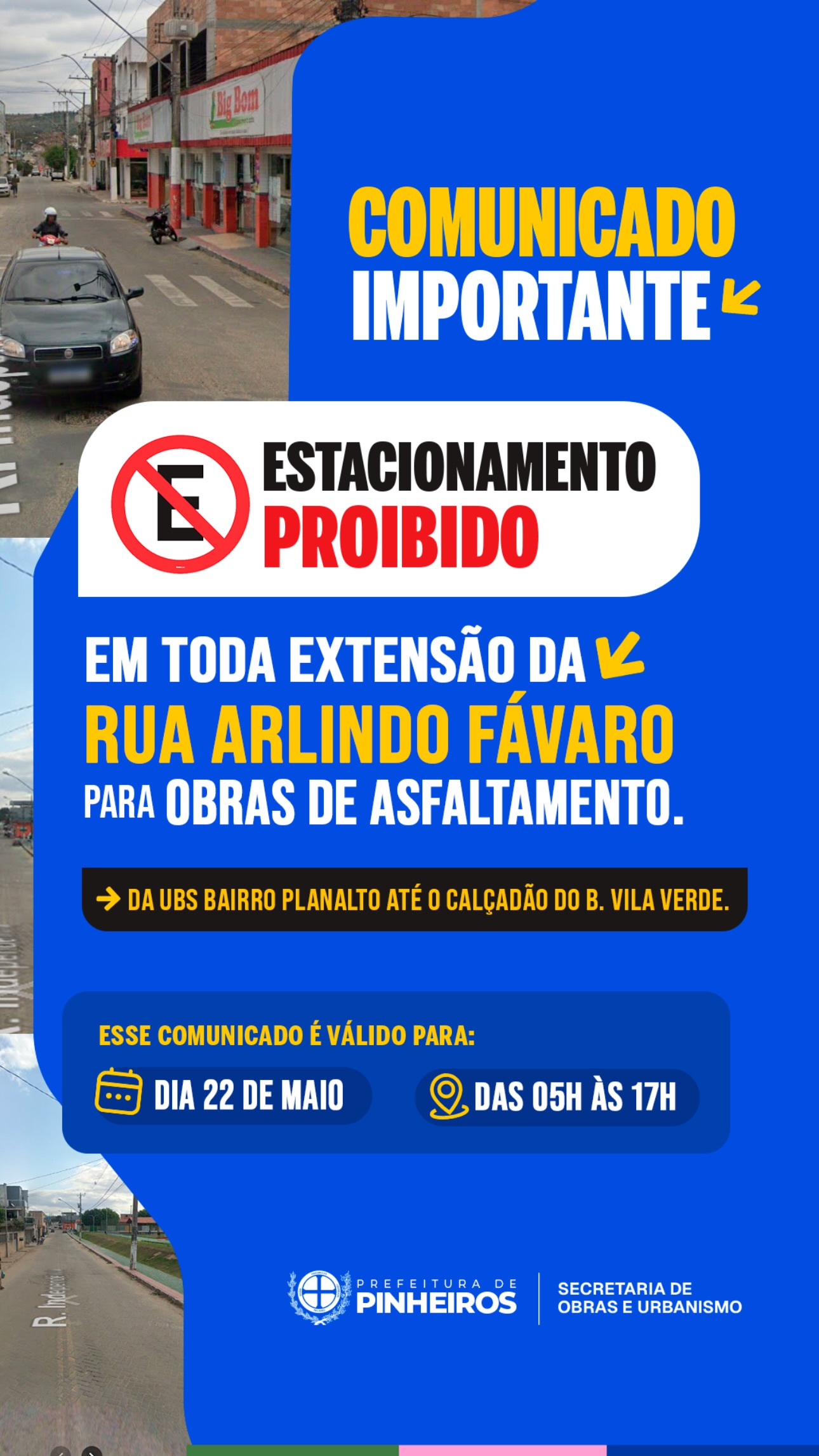 Asfaltamento na Arlindo Fávaro: trânsito proibido nesta quinta-feira (22)
