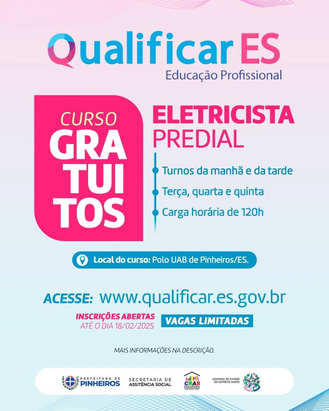 Prazo para inscrição no curso gratuito de eletricista predial acaba em 18 de fevereiro