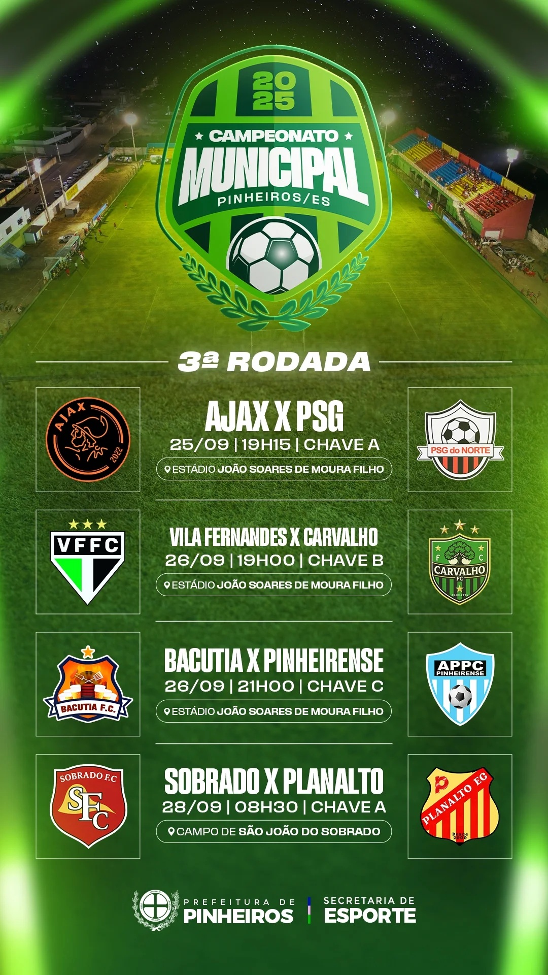 Terceira rodada do Campeonato Municipal de Futebol movimenta Pinheiros