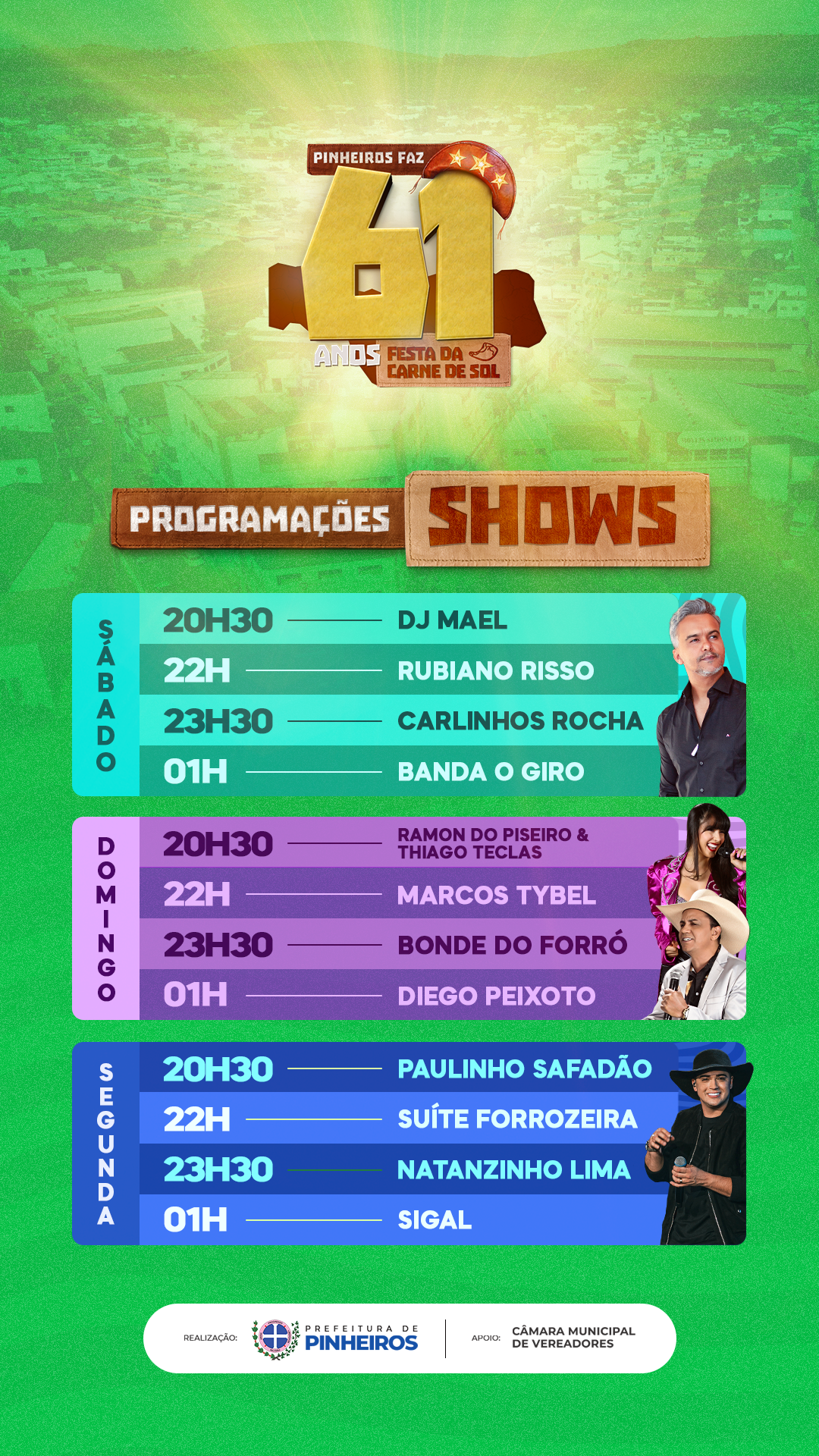 Horários oficiais das atrações musicais da Festa da Carne de Sol 2025