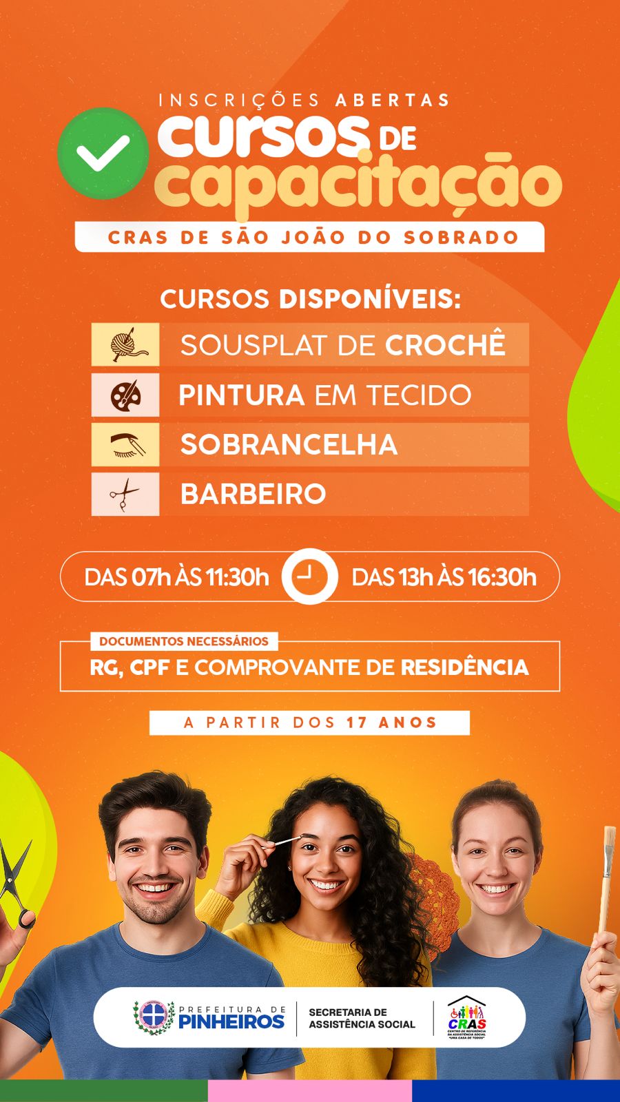 Inscrições abertas para cursos de capacitação no Cras de São João do Sobrado