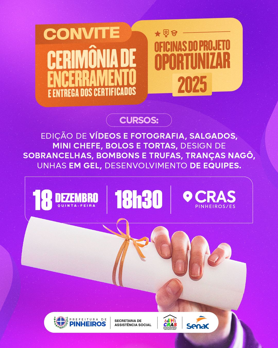 Projeto Oportunizar certifica novos profissionais e reforça qualificação em Pinheiros