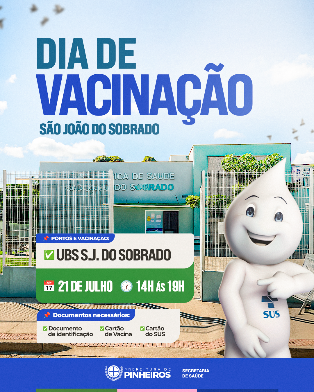 Prefeitura promove dia de vacinação em São João do Sobrado na próxima segunda-feira (21)