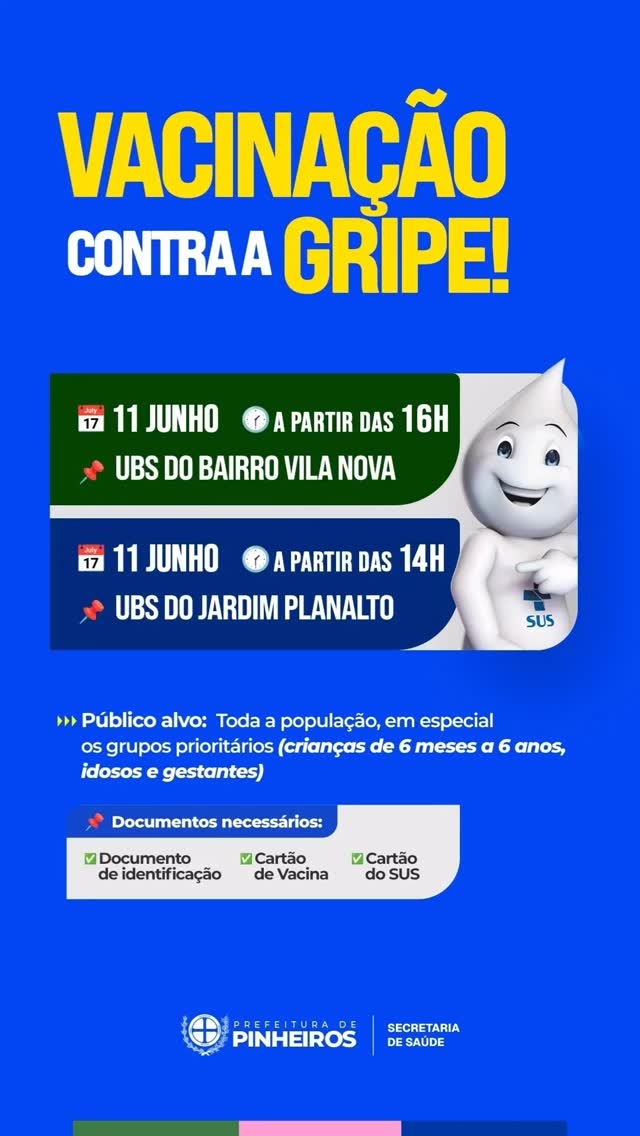 Vacinação contra a gripe acontece nesta terça (11) em dois bairros de Pinheiros