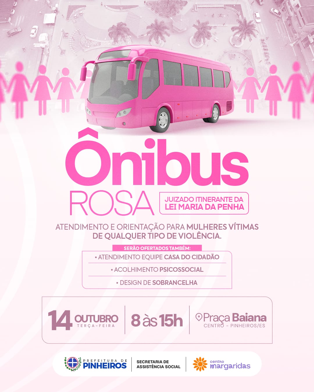 Ônibus Rosa leva atendimento e orientação a mulheres vítimas de violência em Pinheiros