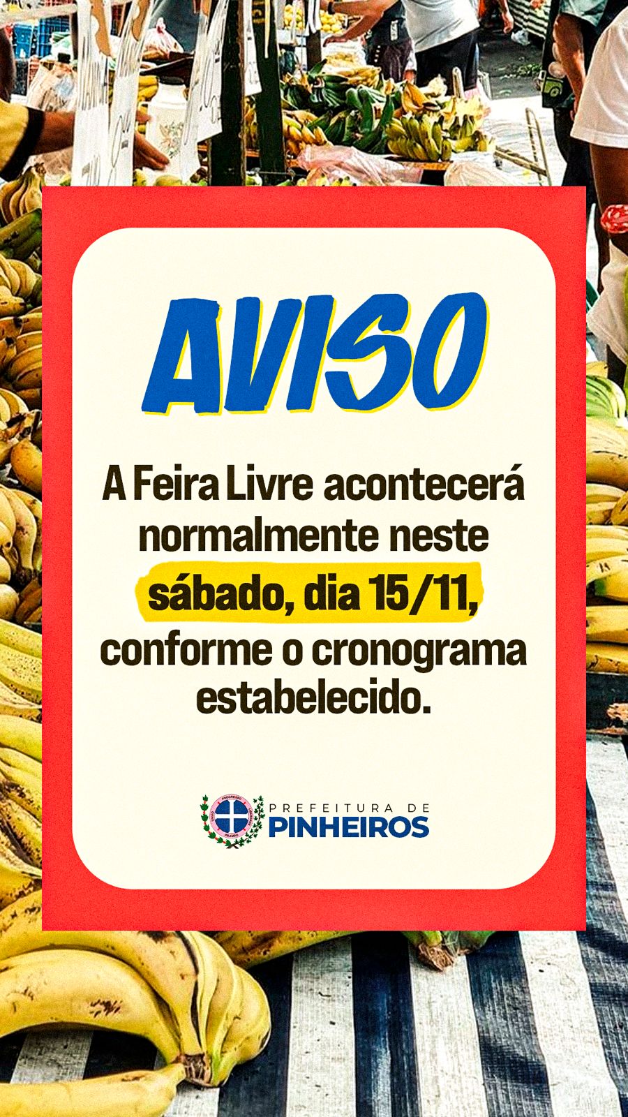 Prefeitura mantém realização da feira livre neste sábado (15)
