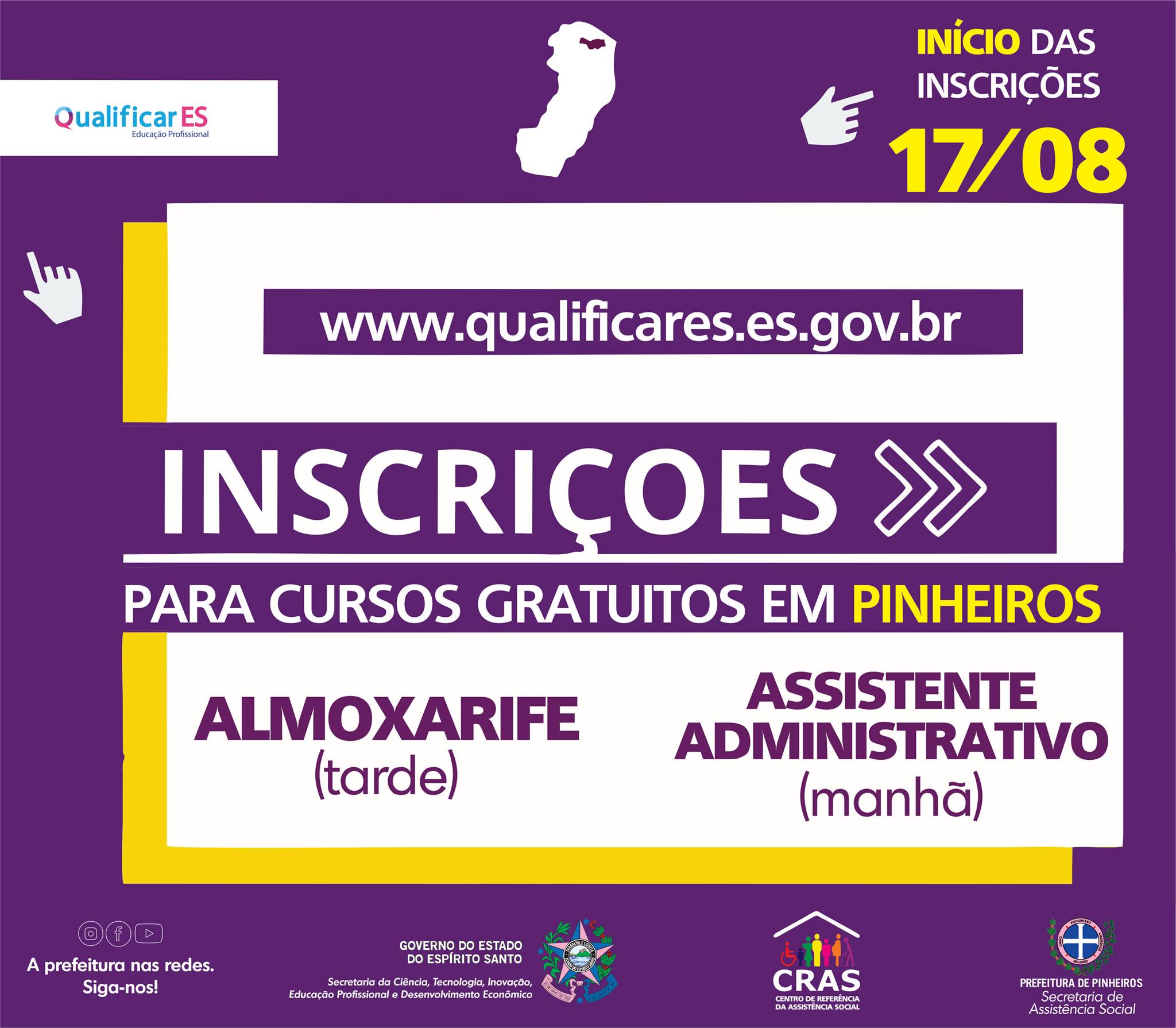 QUALIFICAR ES: CURSOS PRESENCIAIS EM PINHEIROS TERÃO INSCRIÇÕES ABERTAS NESTA TERÇA-FEIRA (17)