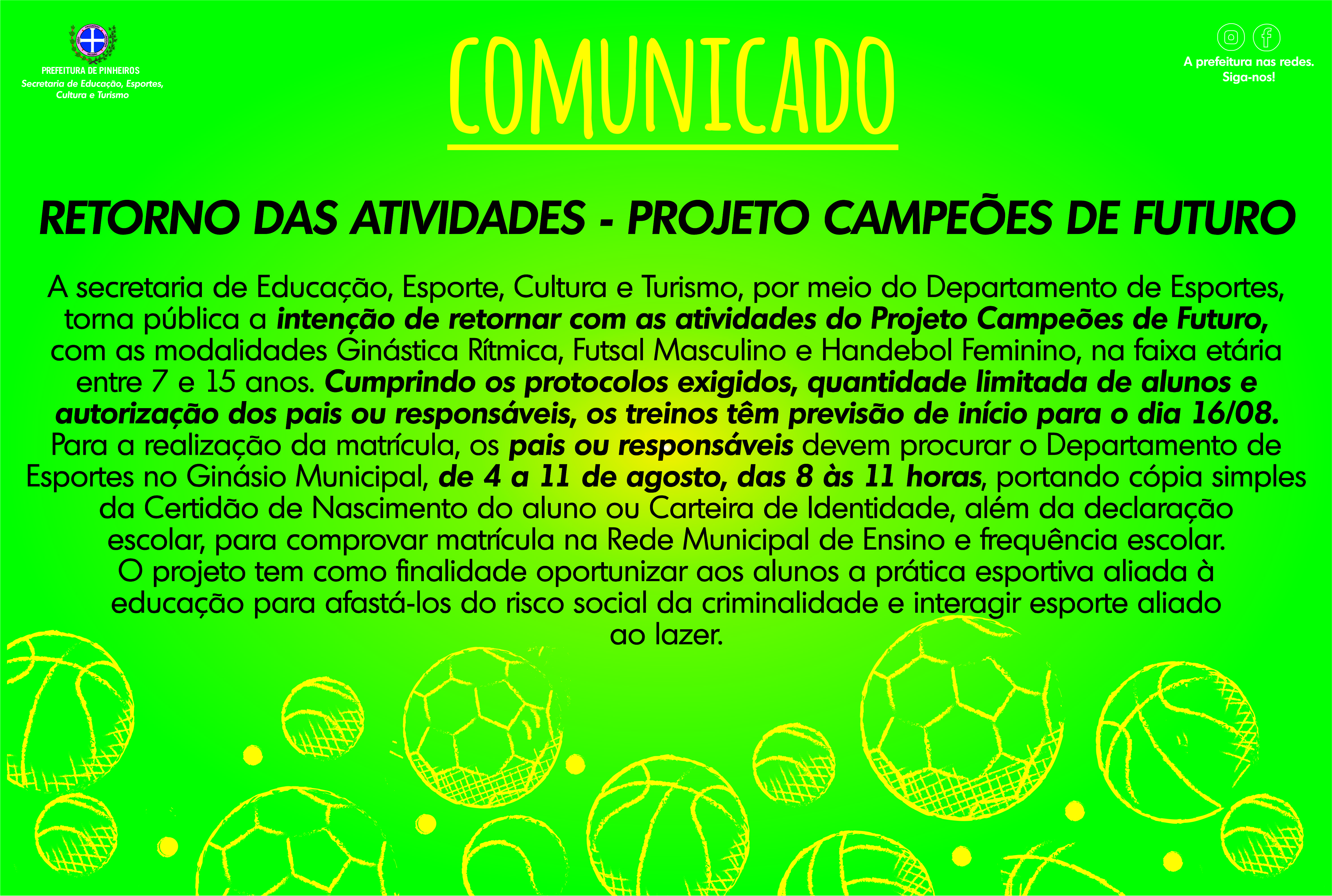 DEPARTAMENTO DE ESPORTES DA PREFEITURA PROGRAMA RETORNO RESPONSÁVEL DE ATIVIDADES DO 