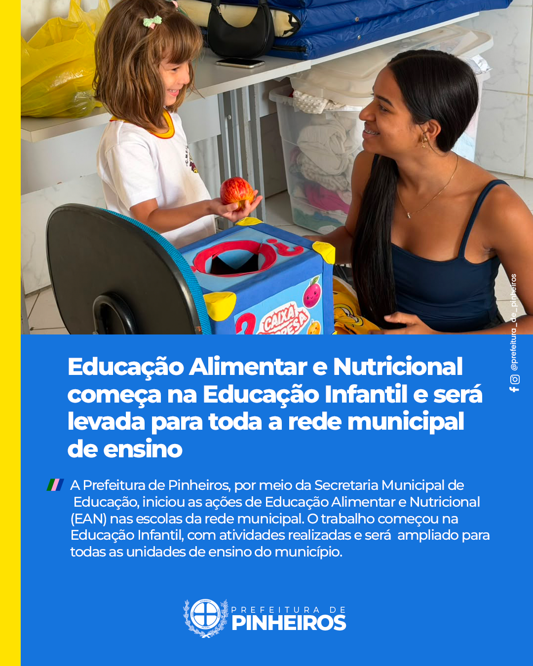 Educação Alimentar e Nutricional começa na Educação Infantil e será levada para toda a rede municipal de ensino