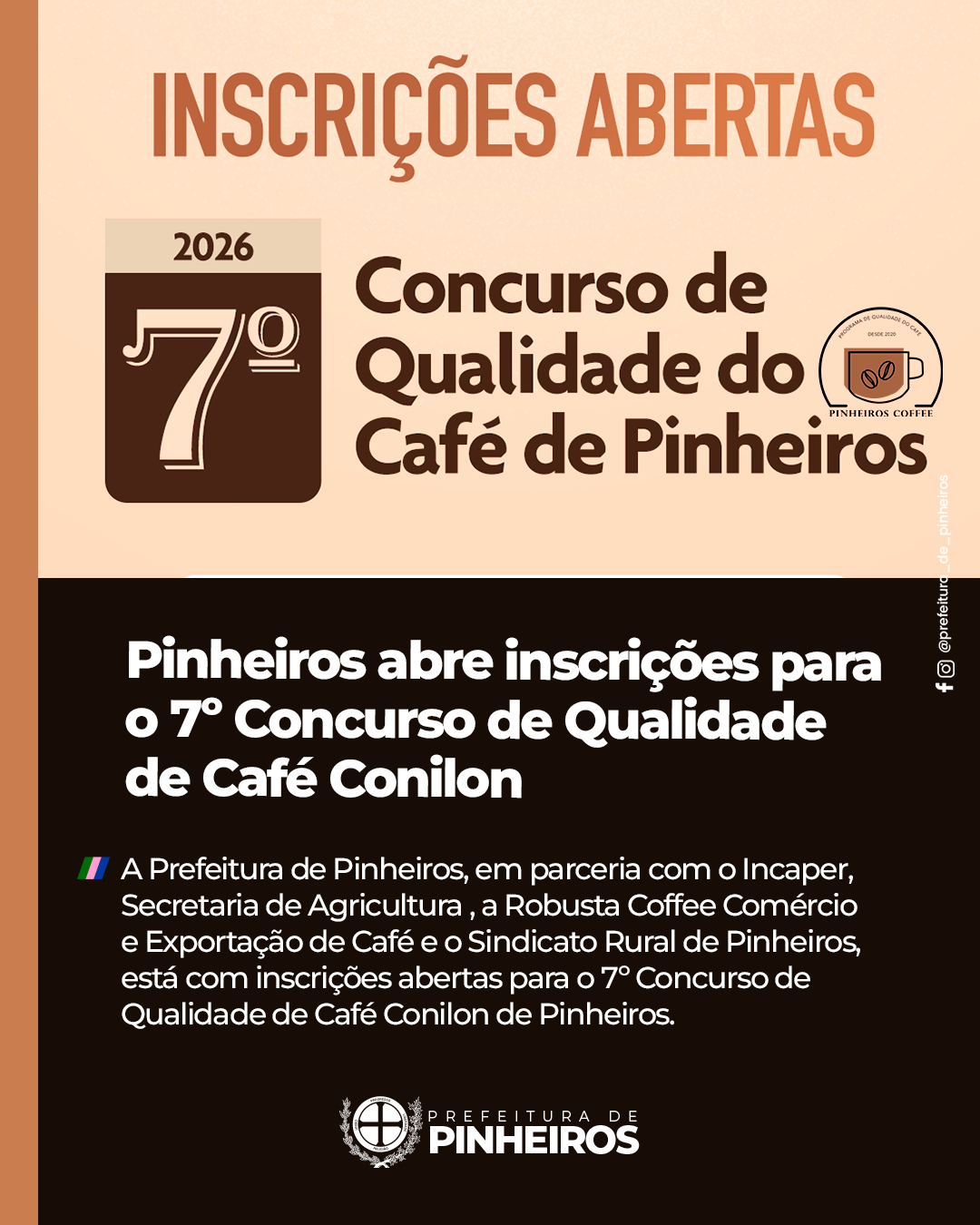 Pinheiros abre inscrições para o 7º Concurso de Qualidade de Café Conilon