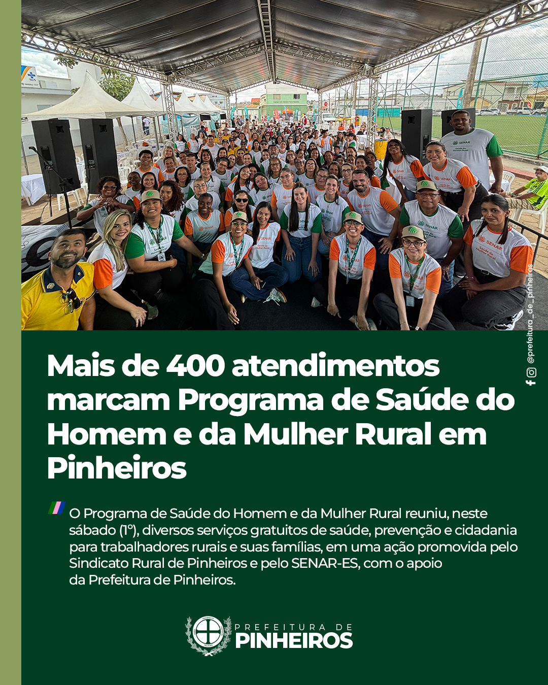 Mais de 400 atendimentos marcam Programa de Saúde do Homem e da Mulher Rural em Pinheiros