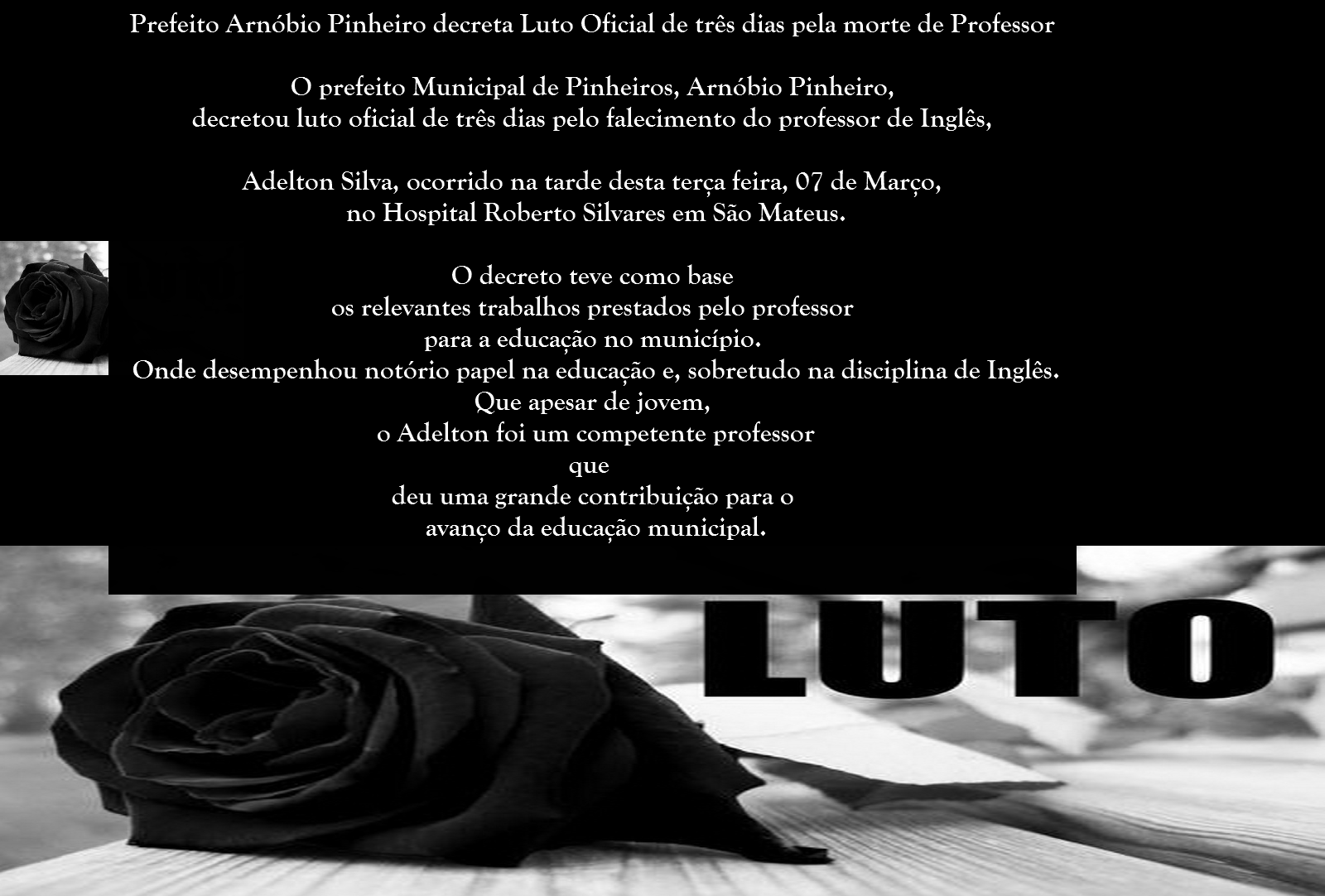 Prefeito Arnóbio decreta Luto Oficial pela morte de professor