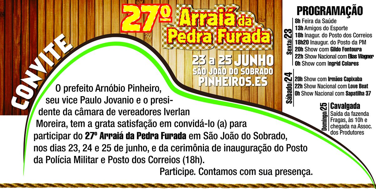 PROGRAMAÇÃO DO 27º ARRAIÁ DA PEDRA FURADA DE SÃO JOÃO DO SOBRADO