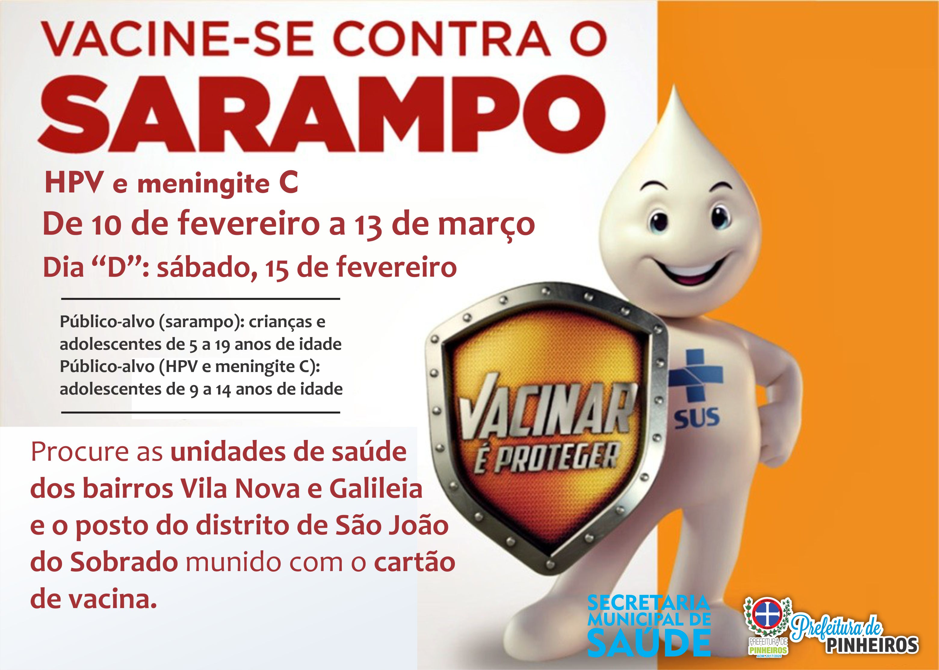 Campanha de vacinação contra sarampo, HPV e meningite C começa em Pinheiros